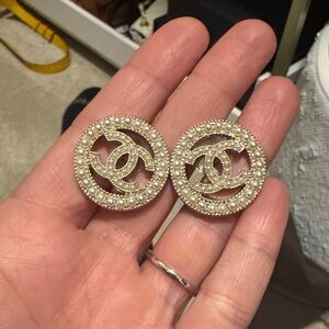 CHANEL Gold and Pearl Circle Earrings
